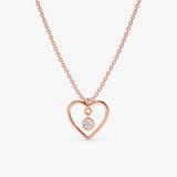 Rose Gold Bezel Diamond Charm heart outline Necklace