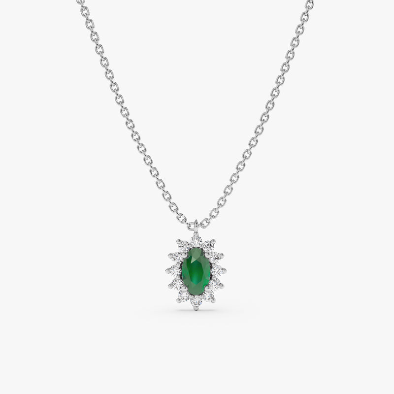 White Gold Emerald Diamond Necklace