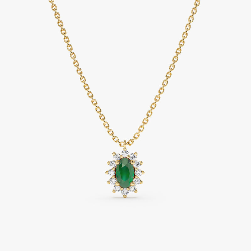 Yellow Gold Emerald Diamond Necklace
