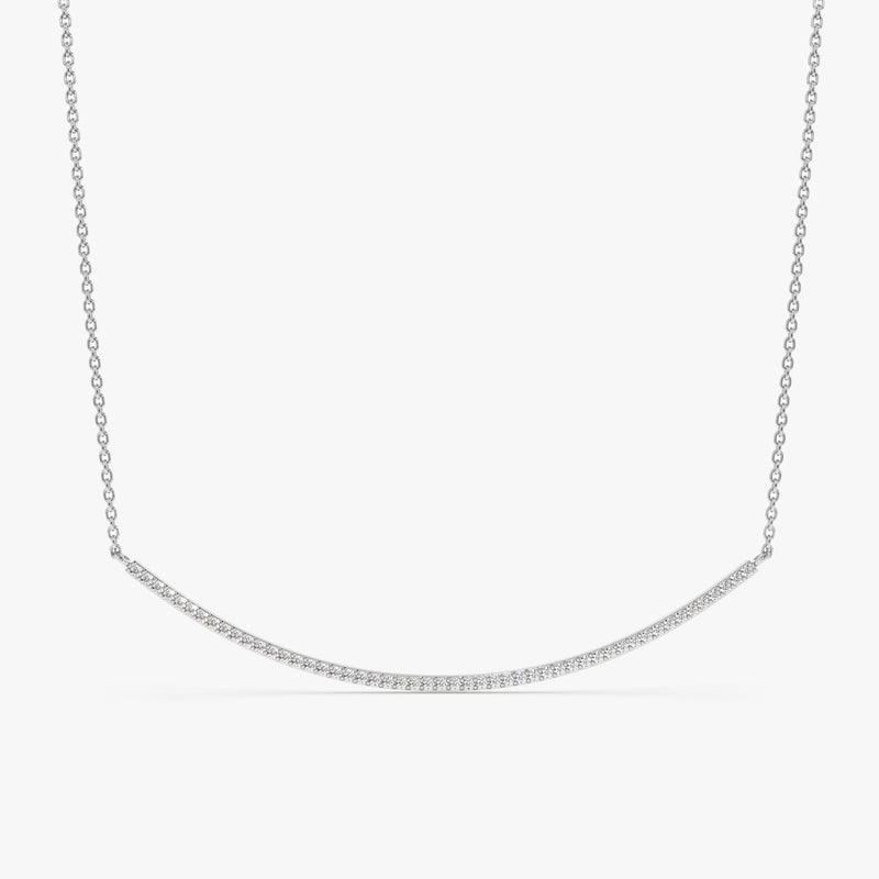 White Gold Curved Diamond Bar Necklace