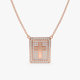 Rose Gold Pave Diamond Cross square pendant  Necklace