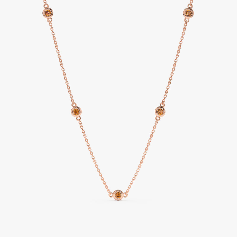 solid Rose Gold Citrine station Necklace