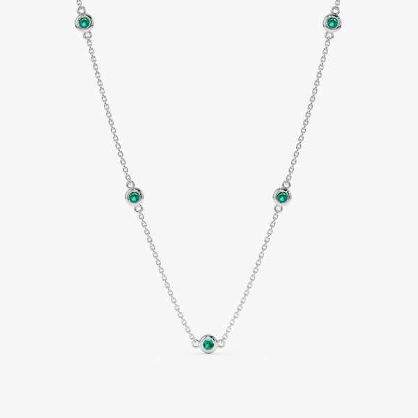 14k White Gold Emerald Station Necklace