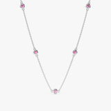 14k White Gold natural Pink Sapphire Station Necklace