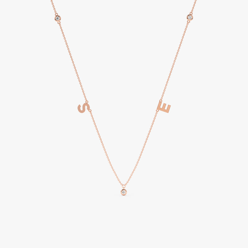 Rose Gold Diamond Initials station necklace