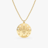 Yellow Gold Engravable Luck charm with natural diamond  Necklace