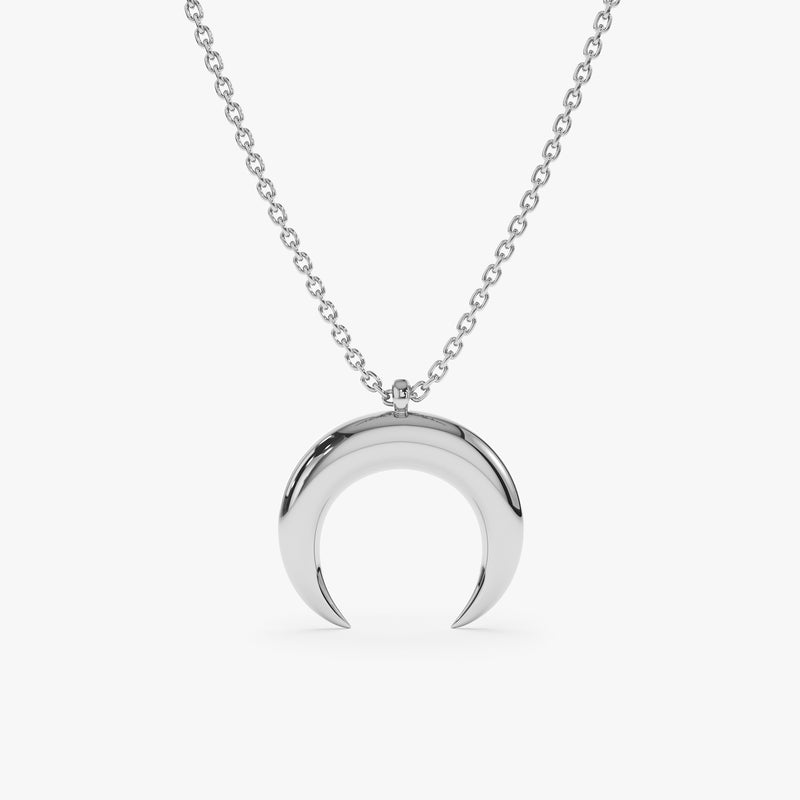 solid White Gold Crescent pendant Necklace