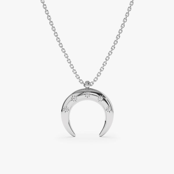 14k White Gold Diamond Crescent Necklace