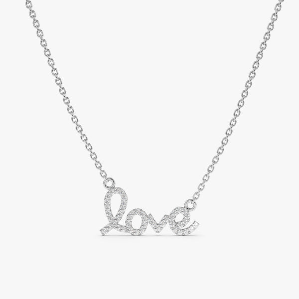 White Gold Diamond Cursive Love Necklace