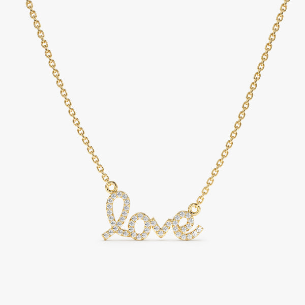 Yellow Gold Diamond Cursive Love Necklace