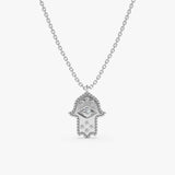 White Gold Evil Eye Hamsa Necklace