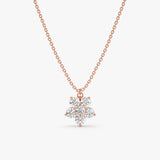 solid 14k Rose Gold natural Diamond Flower Necklace