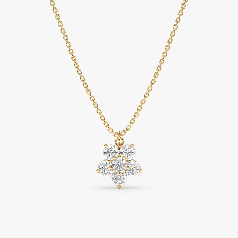 solid Yellow Gold Diamond Flower Necklace