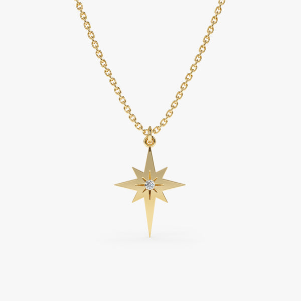 solid Yellow Gold Diamond North Star Necklace