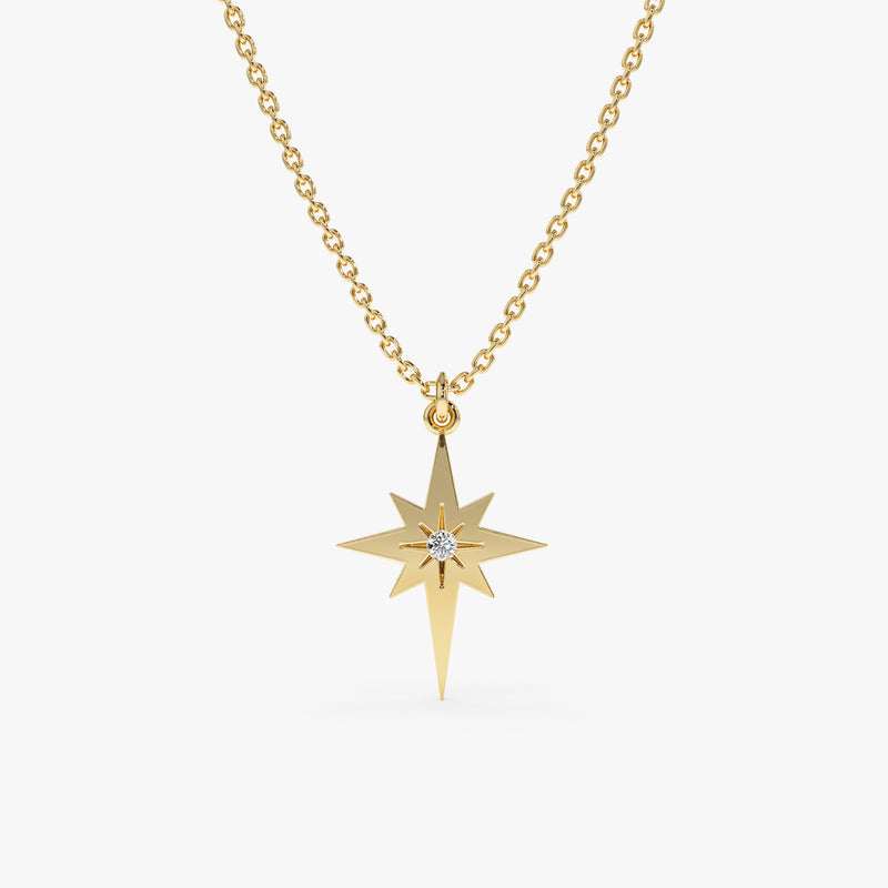 solid Yellow Gold Diamond North Star Necklace