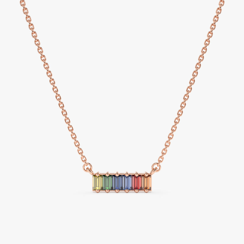 Rose Gold natural Sapphire Rainbow Necklace