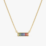 solid Yellow Gold Sapphire Rainbow Necklace