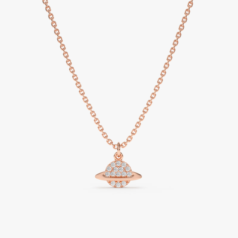 Rose Gold Diamond Saturn Necklace