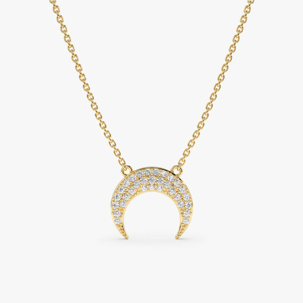 Yellow Gold Diamond Crescent Necklace