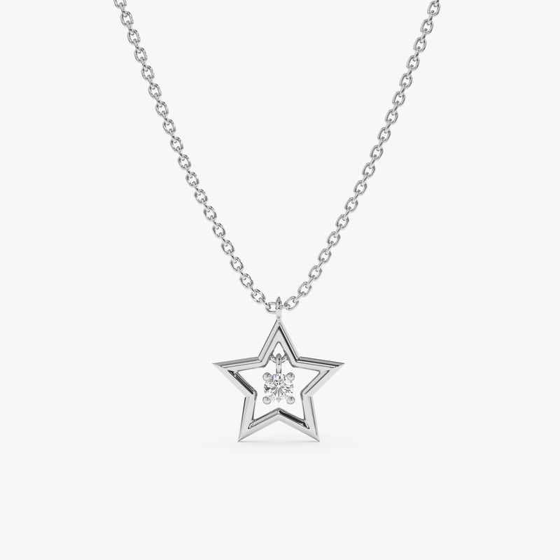 White Gold Prong Diamond in Star Pendant