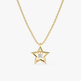 Yellow Gold Star with Single Diamond Necklace