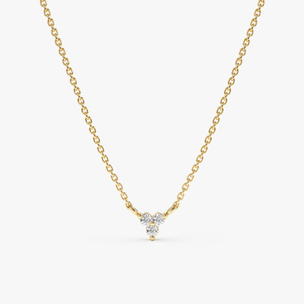 Yellow Gold 3 Diamond Cluster Necklace