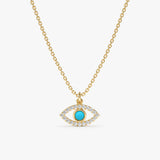 Yellow Gold Turquoise Diamond Evil Eye Necklace