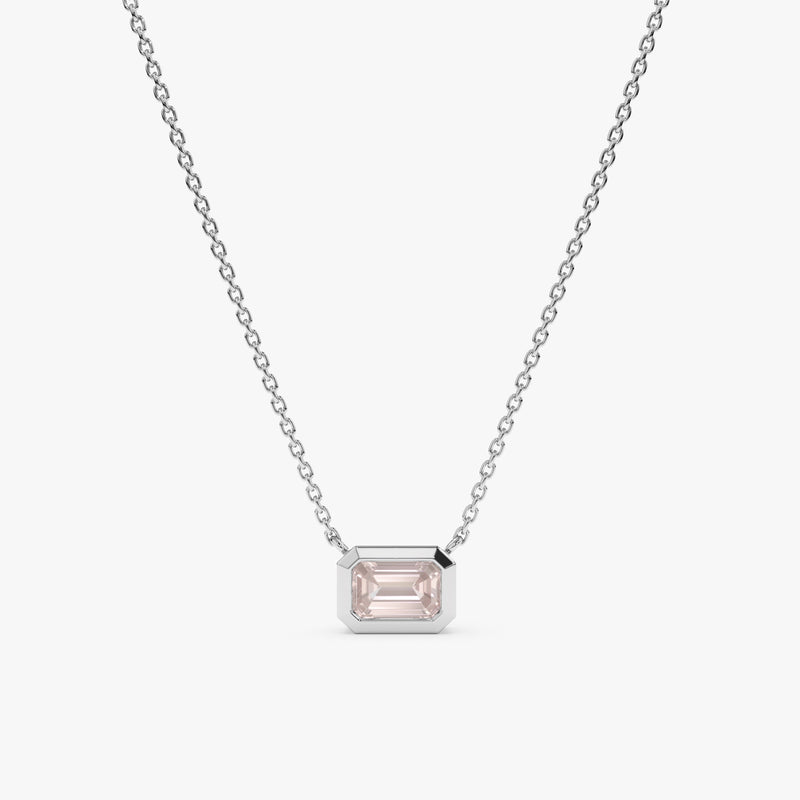 solid White Gold Natural rose Quartz Pendant necklace