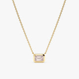 solid Yellow Gold natural emerald-cut Rose Quartz Necklace