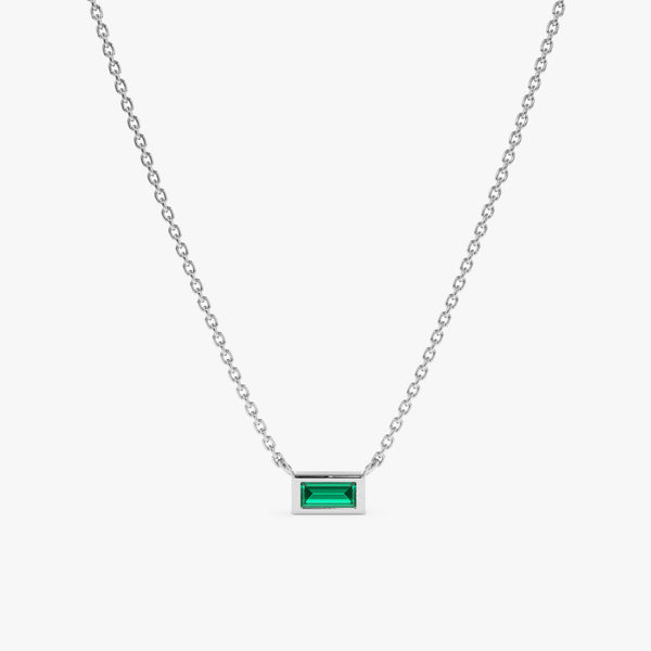 White Gold Baguette Emerald Necklace