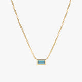 Yellow Gold Baguette Blue Topaz Necklace