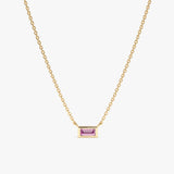 Yellow Gold Baguette Pink Sapphire Necklace