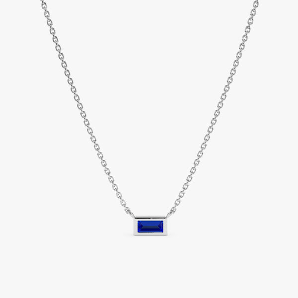 White Gold Baguette Sapphire Necklace