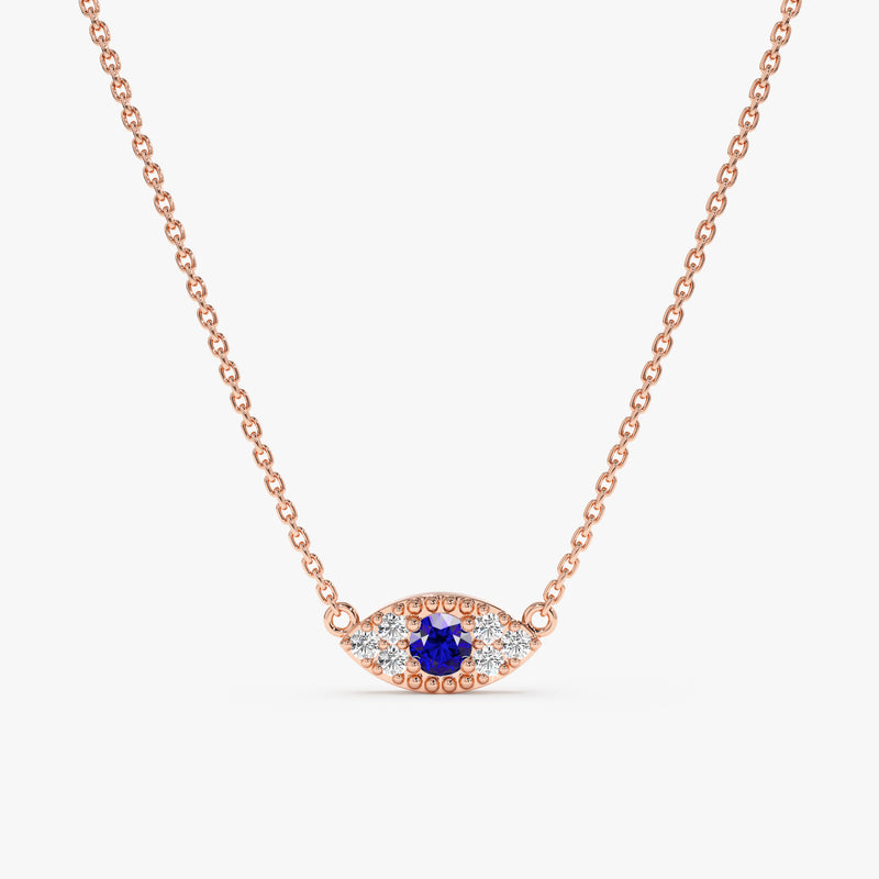 Rose Gold Evil Eye sapphire diamonds Necklace