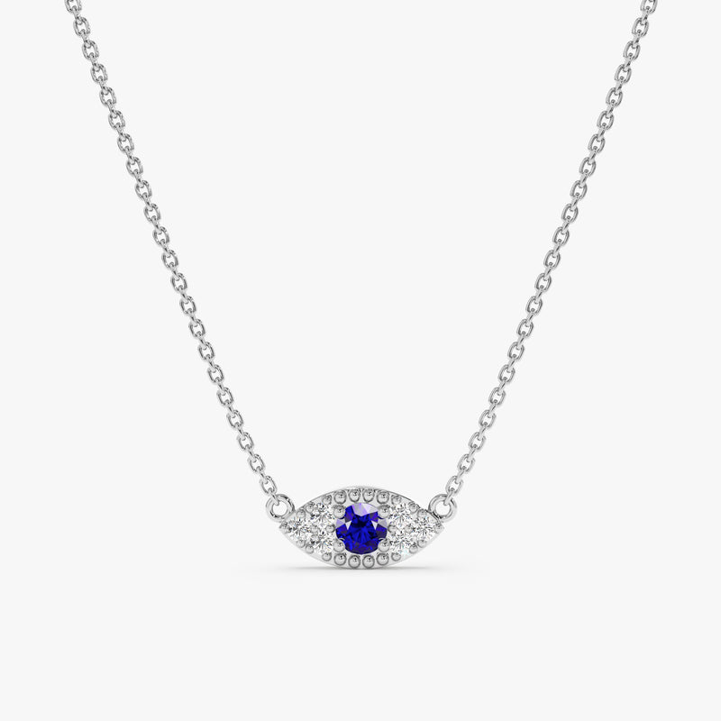 White Gold Evil Eye sapphire Necklace