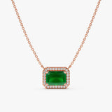 14k Rose Gold natural Emerald diamond pendant Necklace