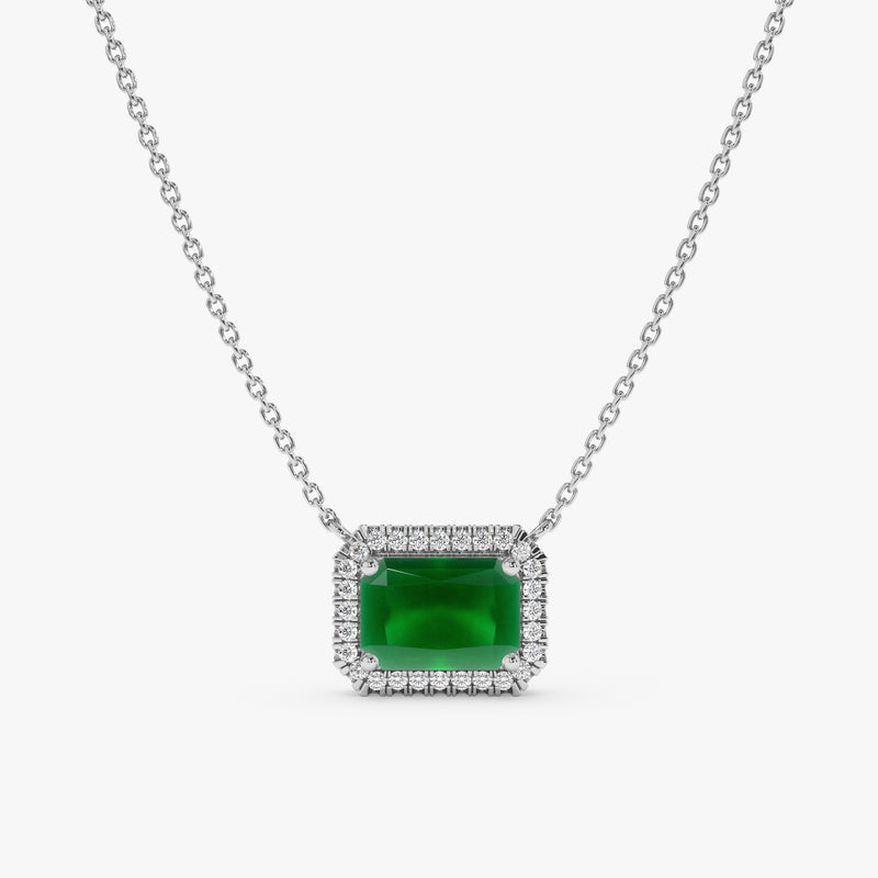 14k White Gold Diamond Emerald Pendant necklace