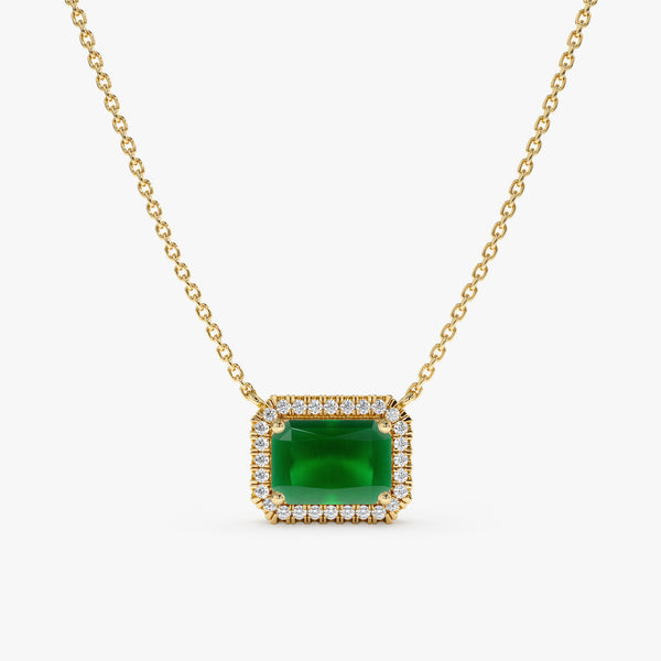 solid Yellow Gold Diamond Emerald octagon Necklace