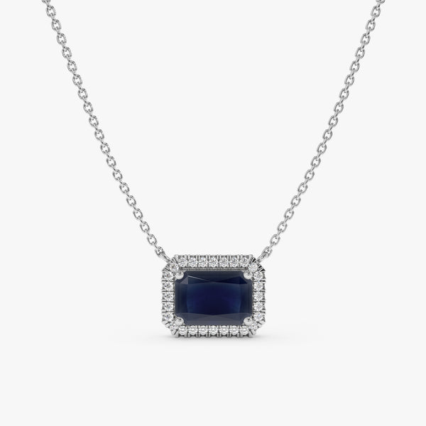 14k White Gold Diamond blue Sapphire Necklace