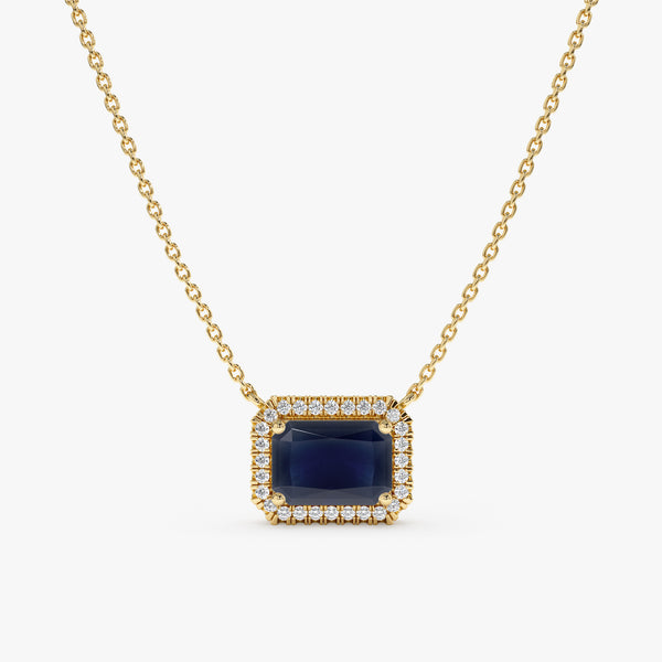 solid Yellow Gold Diamond Sapphire Necklace