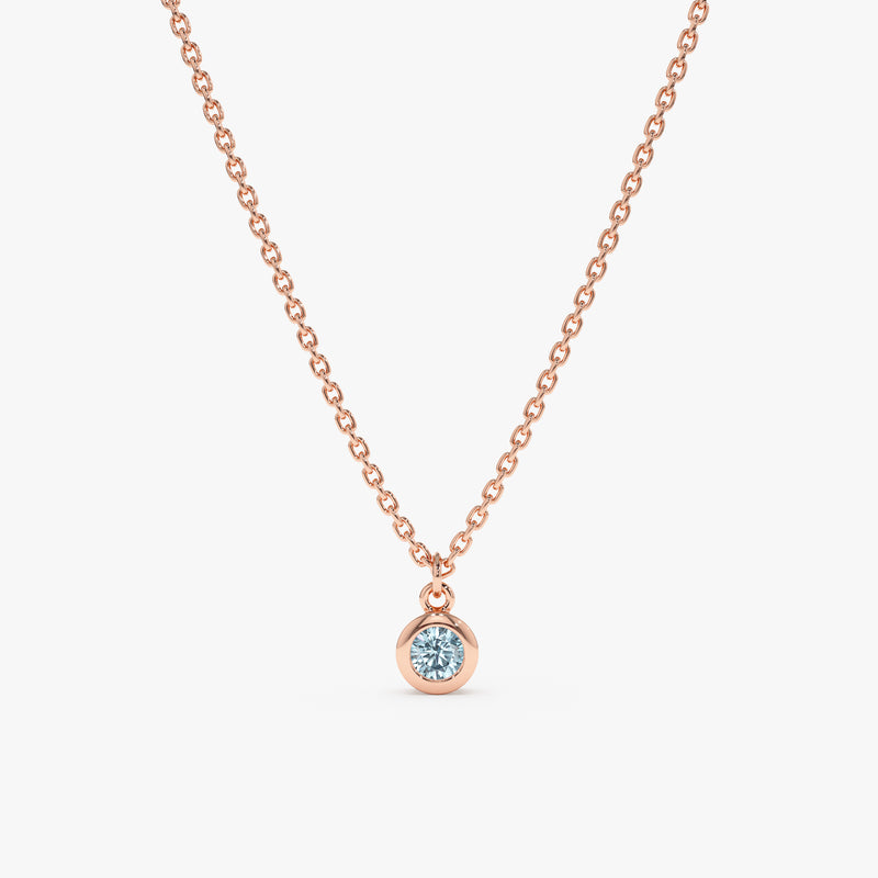 solid Rose Gold Aquamarine bezel charm  Necklace