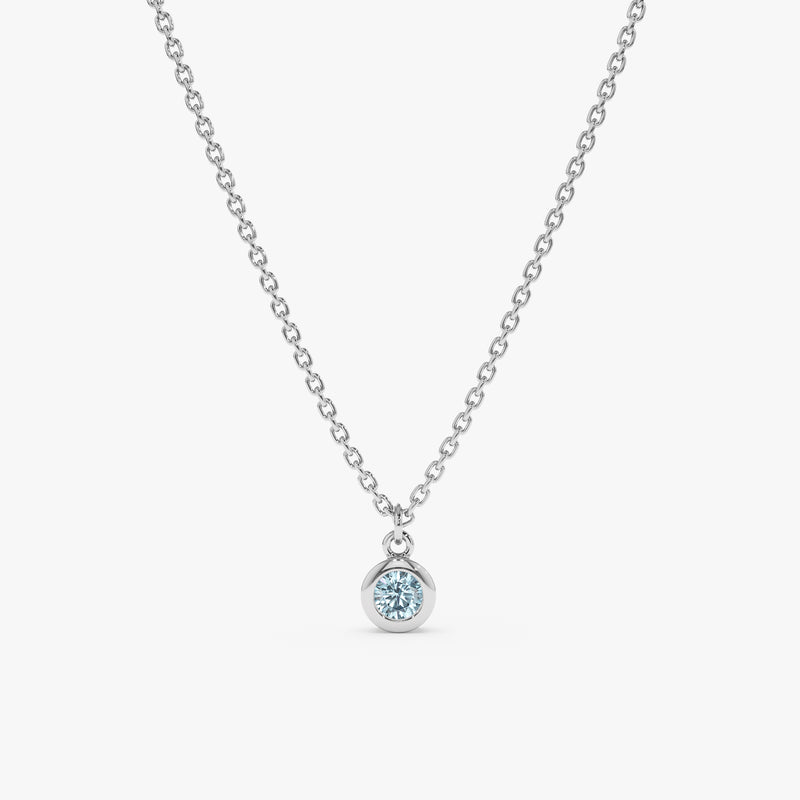 solid White Gold Bezel Aquamarine Necklace