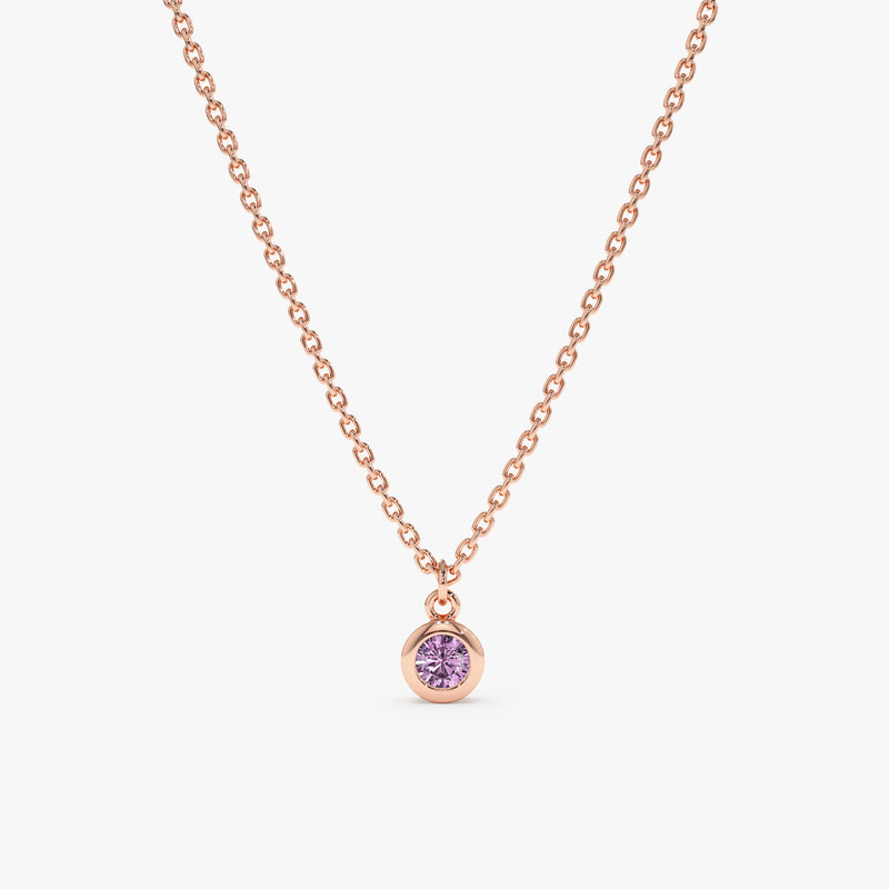 solid Rose Gold Amethyst bezel charm Necklace