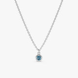 solid White Gold Natural Blue Topaz charm  Necklace