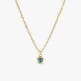 solid Yellow Gold Blue Topaz bezel charm Necklace