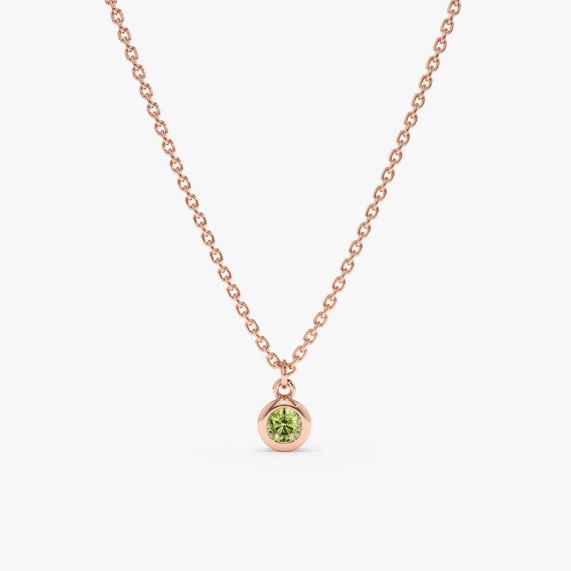 handmade 14k Rose Gold Bezel Peridot Necklace