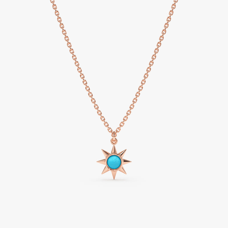 Rose Gold Turquoise Sun Necklace