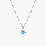 White Gold Turquoise Sun Necklace