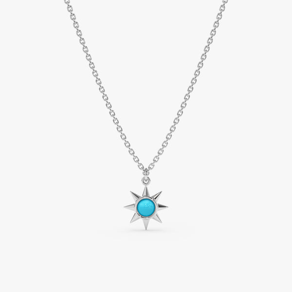 White Gold Turquoise Sun Necklace