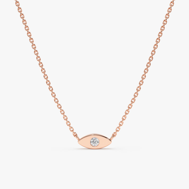 Rose Gold Diamond Solitaire Evil Eye Necklace